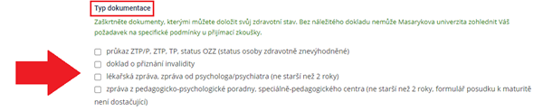 výstřižek z přihlášky (typy uznatelné dokumentace)