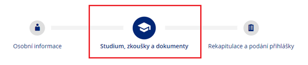 výstřižek z přihlášky (sekce Studium, zkoušky a dokumenty)